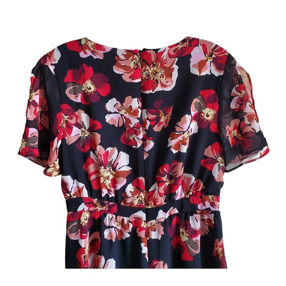 MADEWELL Size 0 Dress French Rose V-Neck Mini Black Red Lined Tulip Sleeve 34" - Picture 7 of 8